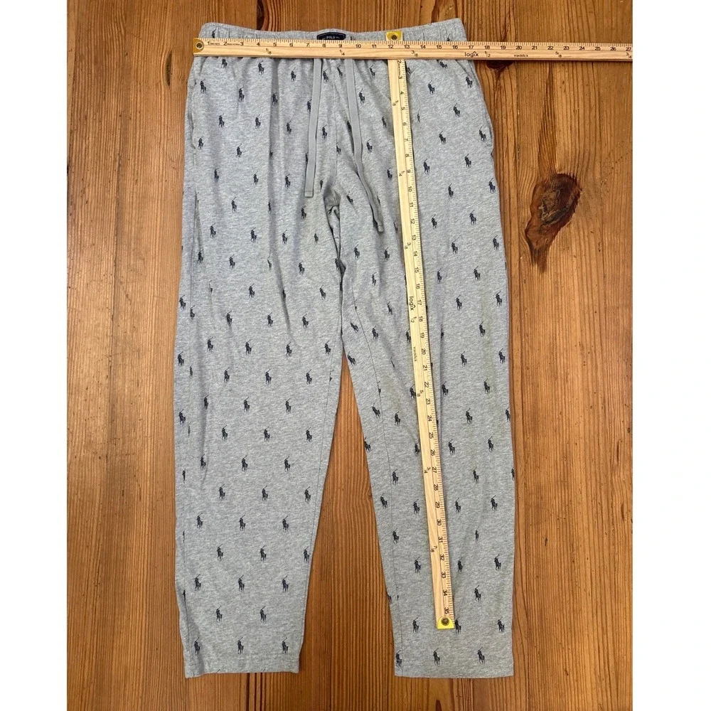 Polo Ralph Lauren Pajama Pants Mens Gray Pony Logo Print Sleepwear SIZE L